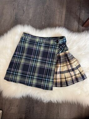 NWOT Urban Outfitters Plaid Wrap Mini Skirt in Navy, Green & Yellow